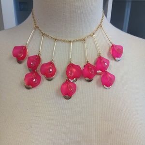 Hot Pink Floral Necklace Gold Chain